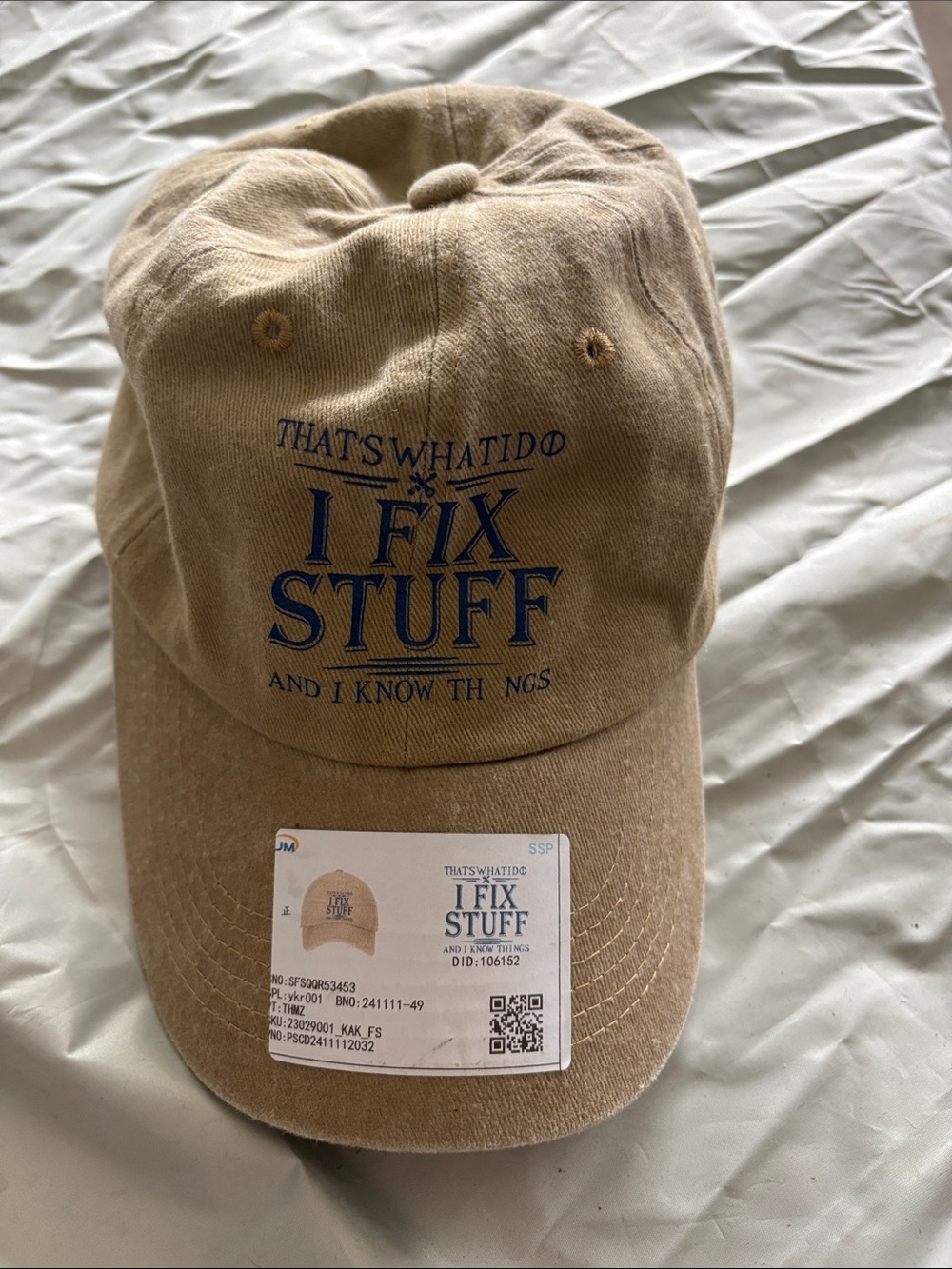 JM Collection Khaki Cap with Navy Embroidery
